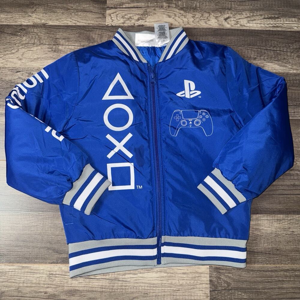 PlayStation Blue Bomber Jacket Kids DualSense Controller Logo Game 6-7